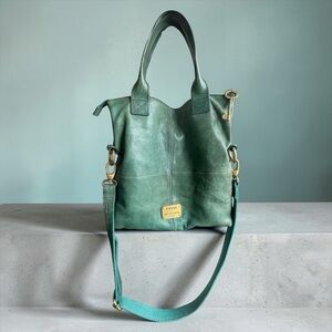 Fossil Teal Genuine Leather Tote Bag with Gold Accents